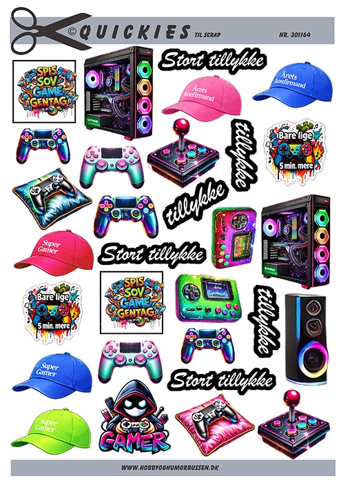 Små motiver med gamerudstyr Quickies til scrap